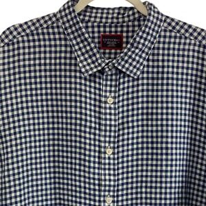 UNTUCKit Robibero Navy Gingham 100% Linen Short Sleeve Shirt Mens XXXL 3XL 34545